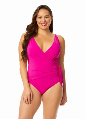 Women's Live In Color Wrap Tie One Piece Swimsuit supportive one piece swimwear, stretch fit one piece suits