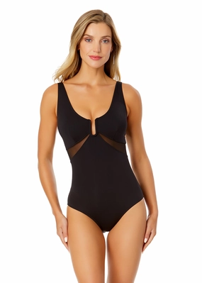 Women's Mesh Around U Ring Mesh Insert One Piece Swimsuit supportive one piece swimwear, stretch fit one piece suits