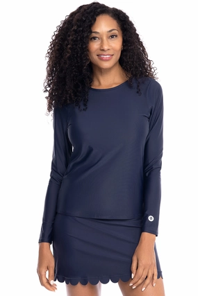 Women's Palmeto Long Sleeve Swim Shirt | Navy adjustable swimsuits for women, breathable swimwear for ladies