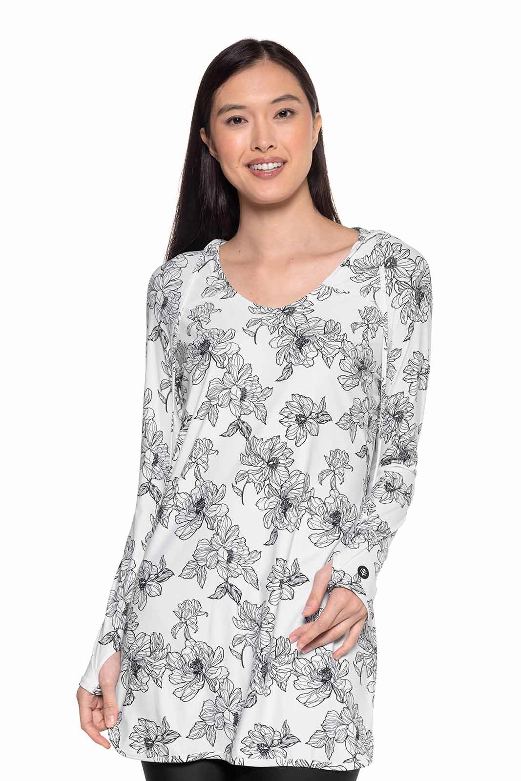 Women's Seacoast Swim Cover-Up Dress | White/Black Perfect Peony adjustable swimsuits for women, breathable swimwear for ladies