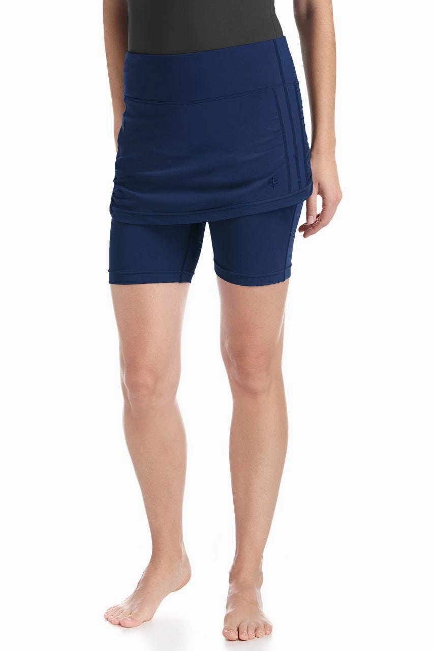 Women's Shorebreak Skirted Swim Shorts | Navy womens athletic swimwear, performance swimwear for women