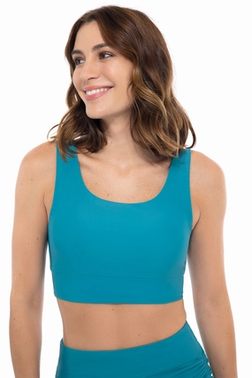 Women's Spring Garden Crop Bikini Top | Tahitian Teal adjustable swimsuits for women, breathable swimwear for ladies