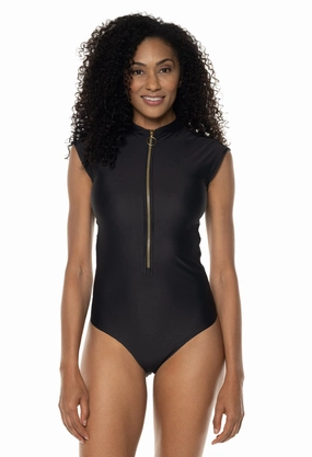 Women's Sweetwater Cap Sleeve One Piece | Black womens athletic swimwear, performance swimwear for women