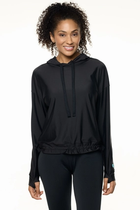 Women's Waikal Swim Hoodie | Black womens athletic swimwear, performance swimwear for women