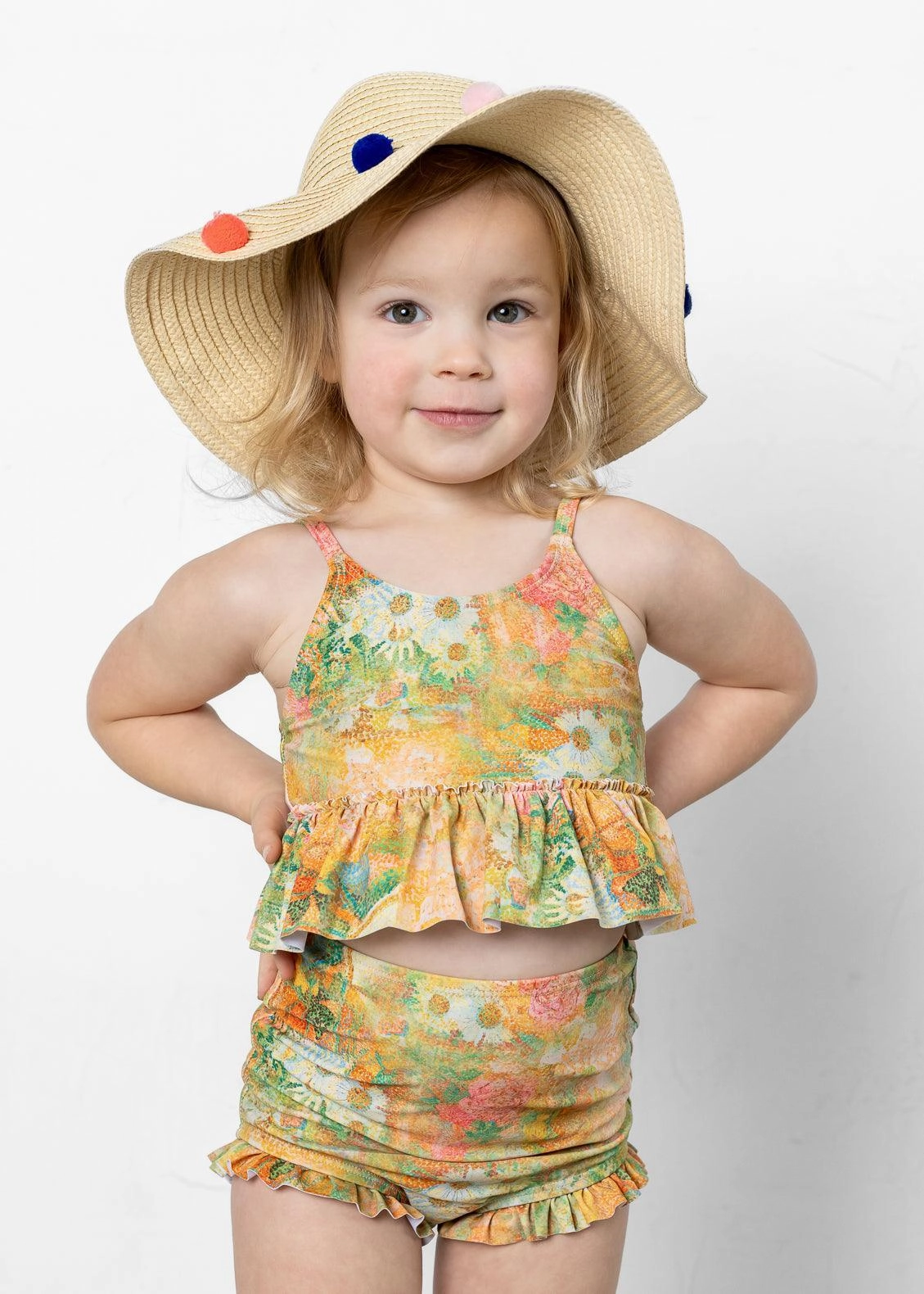 Wonderland Floral | Mini All Ruffled Up Bottoms toddler girl swimwear, summer swimwear for girls