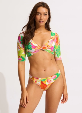 Wonderland Twist Front Crop Bikini Top - Fuchsia Rose modern womens swimwear, one piece swimsuits women