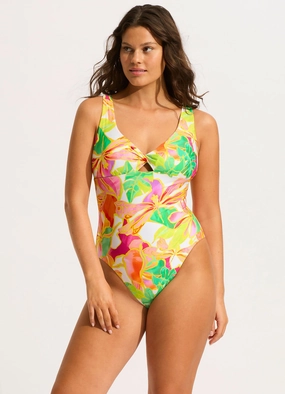 Wonderland Twist Front One Piece - Fuchsia Rose slimming one piece swimsuits, fashionable one piece suits