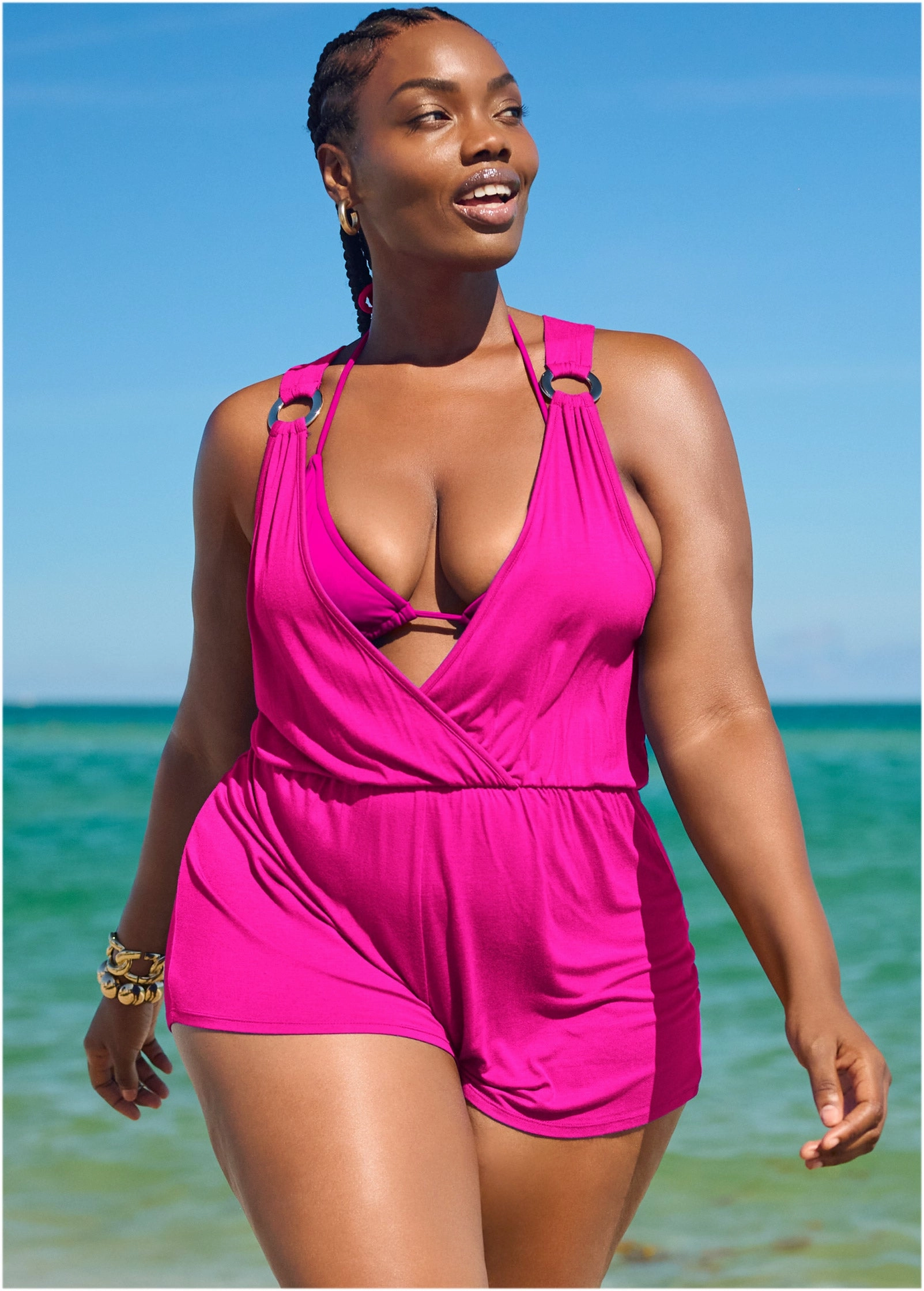 Wrap Romper Cover-Up - Electric Pink