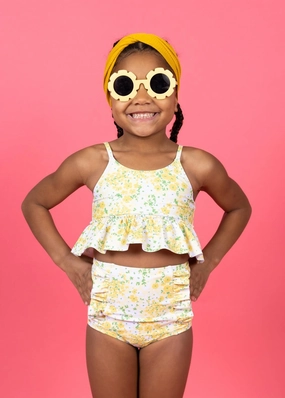 Yellow Meadow | Mini Down in Front Ruffle Bottoms toddler girl swimwear, summer swimwear for girls