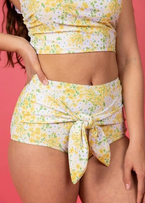 Yellow Meadow | Tie-Up-Front Bottoms elastic waistband swim bottoms, mix-and-match bikini bottoms